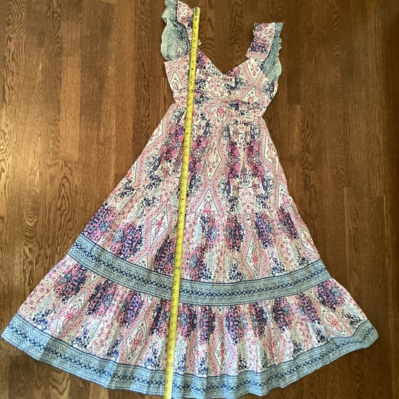 Caroline Constas Tiered Ruffled Cotton Frill Dress Pockets V-Neck Smocked Back - Picture 15 of 16